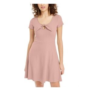 Planet Gold Juniors Womens Ribbed Tie-Neck Skater Dress Size Medium